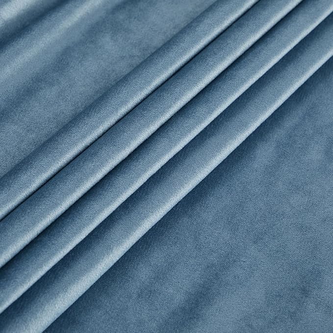 PRIMROSE Velvet Curtains 84 inch Long for Living Room,Set of 2 Panels Stone Grayish Blue Blackout Rod Pocket Back Tab Window Treatment Room Darkening Heavy Decorative Curtains Drapes for Bedroom