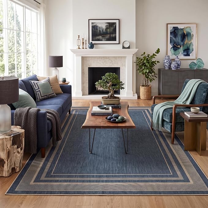 GarveeHome Washable Bedroom 4x6 Area Rug Modern Easy Jute Indoor Area Rugs | Non Slip Stain Resistant Living Room Throw Carpet Low Pile Easy Jute Rugs for Kitchen Nursery Entryway Dorm Kids Room, Blue
