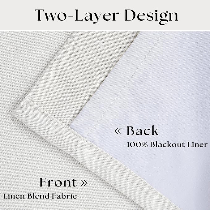 Beige White Pinch Pleated Blackout Linen 96 Inch Long Curtains 60 Inch Wide | 100% Black Out, Memory Trained, Pinch Pleat with Back Tab, Energy Efficient, Thermal Insulated Window Drapes W60xL84 1 Panel