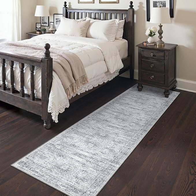 2x8 Runner Rug Non Slip,Washable Hallway Runner Rug,Grey | Neutral Rugs for Kitchen,Entryway,Bedroom,Bathroom,Nursery Room,Thin,Soft Runner Rug,Stain Resistant Indoor Carpet