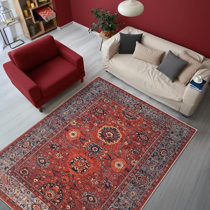 Keen Home Design 48"x72" Rug - Machine Washable Area Rug with Non-Slip Backing, Ideal for Living Room, Dining Room, Bedroom - Vintage, Easy Clean, Durable, Low Pile Rug - (4' x 6')