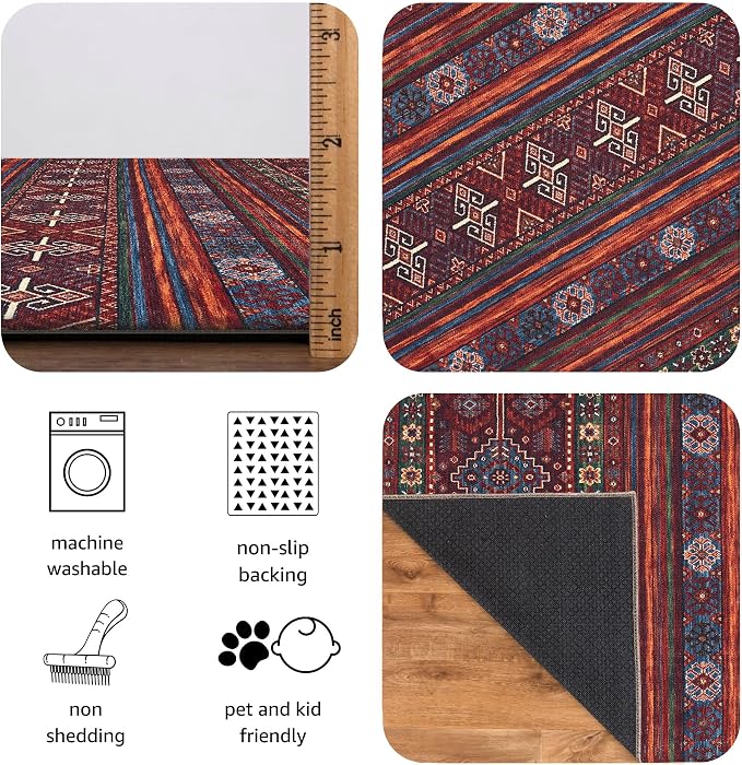 Keen Home Design 5x7 Rug - Machine Washable Area Rug with Non-Slip Backing, Ideal for Living Room, Dining Room, Bedroom - Vintage, Easy Clean, Durable, Low Pile Rug - (5' x 7')