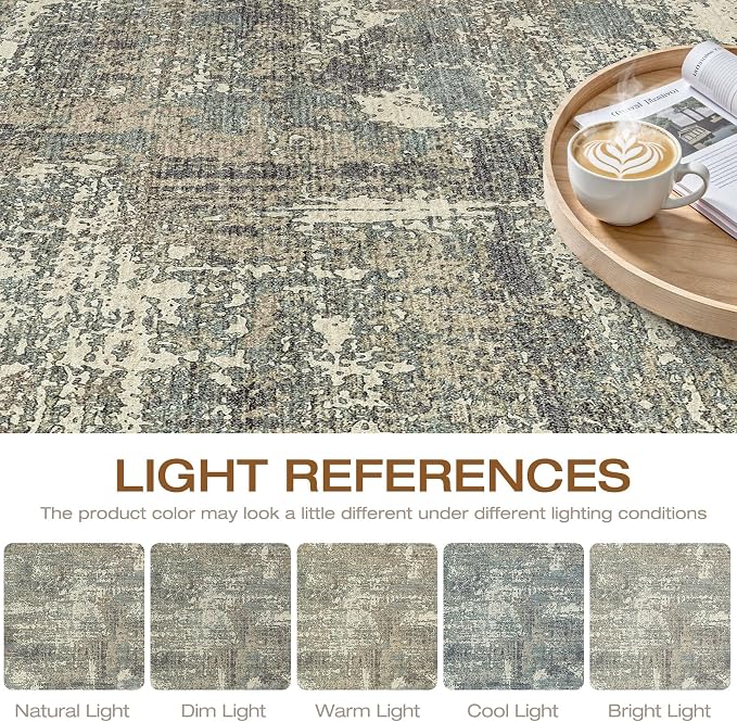 5x7 Area Rugs Living Room: Washable Large Neutral Rug Abstract Soft Modern Stain Resistant Indoor Floor Non-Slip Carpet for Bedroom Nursery Kids Office Playroom Dining Room- Green Brown