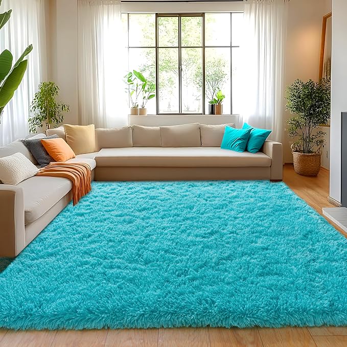 6x9 Large Area Rugs for Living Room, Fluffy Shag Rug for Bedroom | Shaggy Shag Carpet, Soft and Comfy, Non Slip Big Fuzzy Carpet for Kids Girls Boys Room Dorm Home Decor Aesthetic, Teal Blue