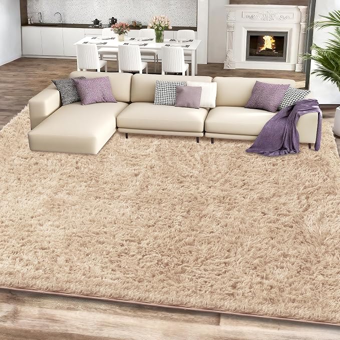 Beige Fluffy Shag Area Rug for Bedroom Living Room Nursery, 4x6 | Ultra Soft Comfy, Fuzzy Shaggy Plush Carpet for Kids Boys Girls Teen Dorm, Modern Indoor Home Decor, Upgrade Non-Slip