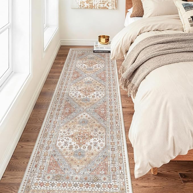 zesthome 2x7 Runner Rug Non Slip, Thin Entryway Washable Rug for Entryway, Runners for Hallways, Low Pile Vintage Abstract Soft Rugs for Living Room, Kitchen, Bedroom(Orange,2'x7')