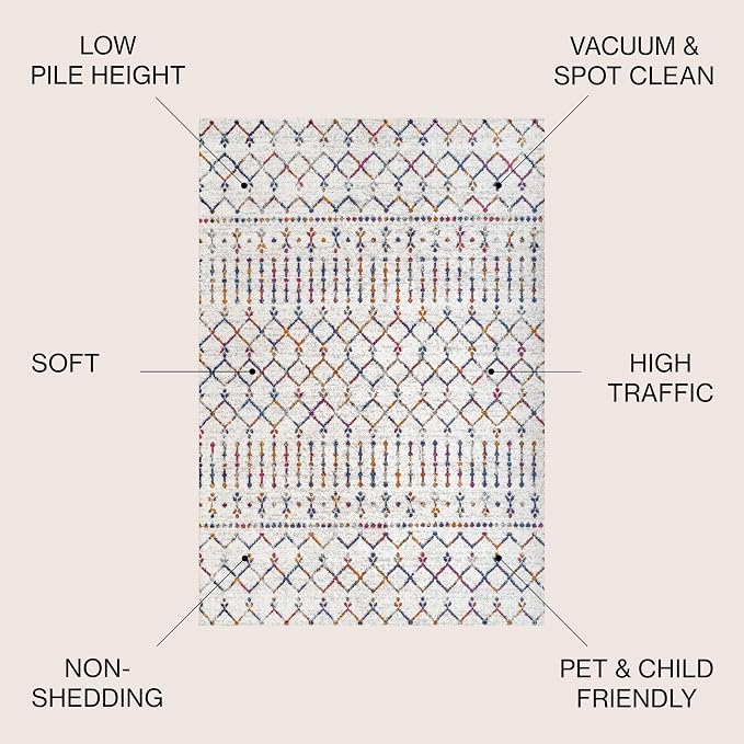 JONATHAN Y Boho Vintage Diamond Cream/Multi Indoor Area Rug 4X6 ft, Moroccan Hype for Living Room, Bedroom, Kitchen, Office, Easy-Cleaning, High Traffic, Pet-Friendly, Non-Shedding (MOH101H-4)