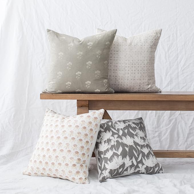 Woven Nook - Modern & Luxurious 18" x 18" Decorative Boho Throw Pillow Covers - Durable Quality & Machine Washable - 100% Cotton - Fleur Design - 4 Pack