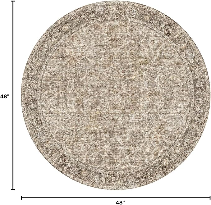 Machine Washable Rugs for Living Room: 4x4 Area Rugs for Bedroom Ultra Soft Non-Slip Low Pile Vintage Boho Large Carpet for High-Traffic Dining Room - Farmhouse Decor