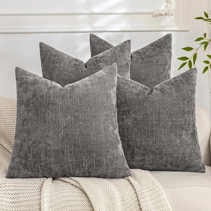 Set of 4 Soft Textured Decorative Throw Pillow Covers 22x22 Inch Cozy Farmhouse Cushion Cover Square Accent Pillow Cases for Bed Couch Sofa Living Room, Grey