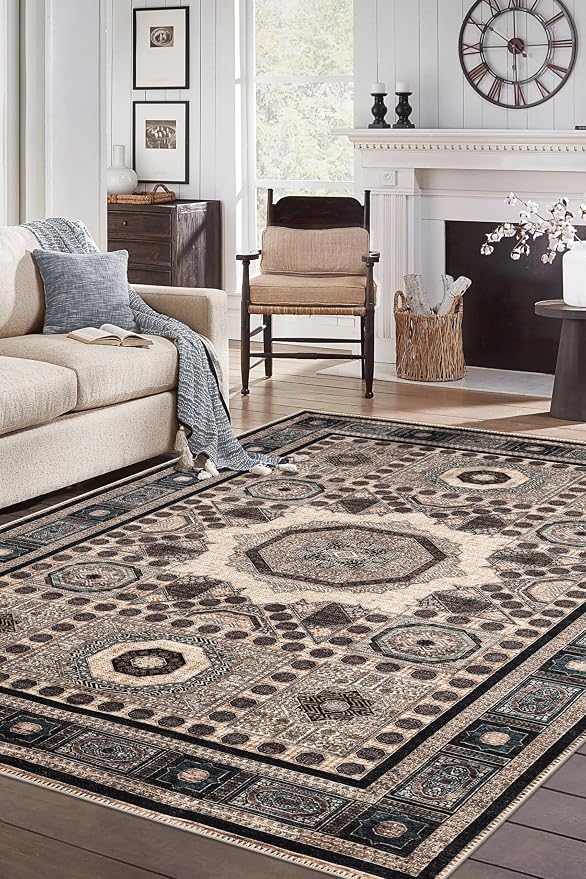 Keen Home Design 48"x72" Rug - Machine Washable Area Rug with Non-Slip Backing, Ideal for Living Room, Dining Room, Bedroom - Vintage, Easy Clean, Durable, Low Pile Rug - (4' x 6')