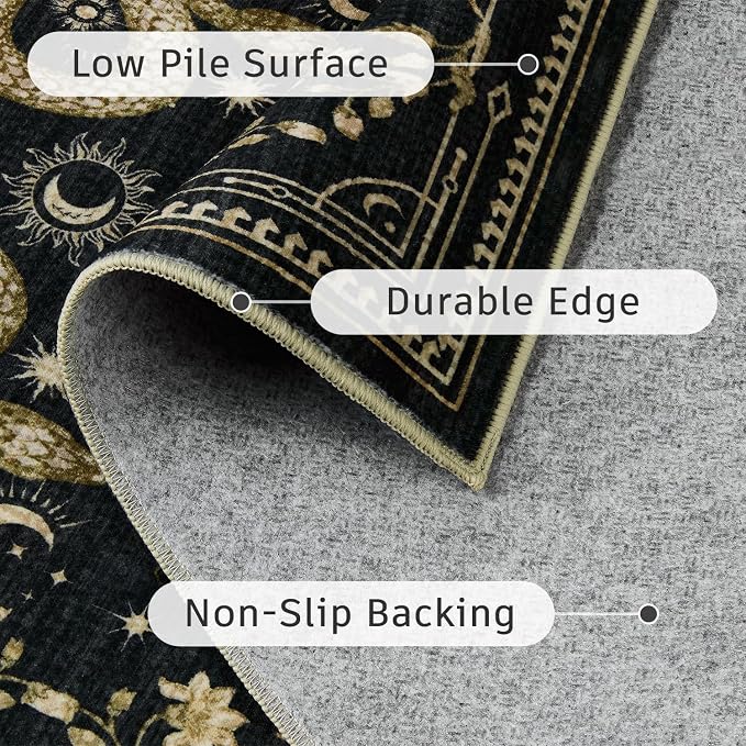 DCX Washable 2x6 Snake Runner Rug, Black Gothic Rug for Living Room, Soft Low Pile Carpet, Kid & Pet Friendly with Rubber Back Non Slip, Stain Resistant Rug for Bedroom Dining Room Office