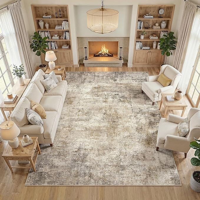 cotiled 9x12 Rugs for Living Room Abstract Soft Non Slip Washable Area Rug | Stain Resistant, Robot Vacuum & Pet Friendly, Low-pile, For Living Room, Bedroom, Dining Table, Nursery Brown