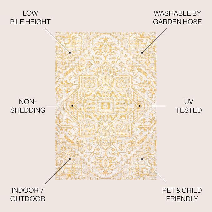 JONATHAN Y Boho Medallion Indoor Outdoor Area Rug 5X8 Cream/Yellow, Estrella Textured Weave for Backyard, Patio, Porch, Easy-Cleaning, High Traffic, Pet-Friendly, Non-Shedding (SMB105H-5)