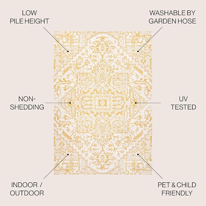 JONATHAN Y Boho Medallion Indoor Outdoor Area Rug 8X10 Cream/Yellow, Estrella Textured Weave for Backyard, Patio, Porch, Easy-Cleaning, High Traffic, Pet-Friendly, Non-Shedding (SMB105H-8)