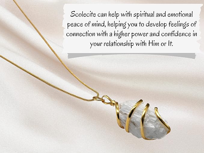 Amazing Gemstone Scolecite Crystal Necklace for Women - Premium Raw Healing Crystals for Gifts for Mom, Mothers, Teen Girls and Girlfriend