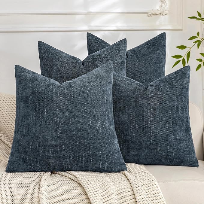 Set of 4 Soft Textured Decorative Throw Pillow Covers 20x20 Inch Cozy Farmhouse Cushion Cover Square Accent Pillow Cases for Bed Couch Sofa Living Room, Grey Blue