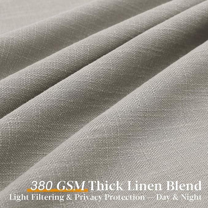 Taupe Linen Curtains 102 Inch Length 2 Panels Set Semi Sheer Light Filtering Privacy Window Drapes for Living Room Dark Flax Viral Pinch Pleated Curtains 102 Inches with Hooks Rings Burlywood Birch