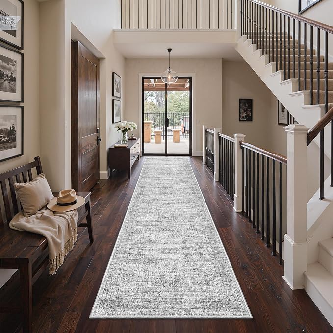 3x12 Runner Rug Non Slip,Washable Hallway Runner Rug,Grey | Carpet Runners for Hallway 12ft,Entryway,Bedroom,Living Room,Thin,Soft, Long Rug,Stain Resistant Indoor Carpet