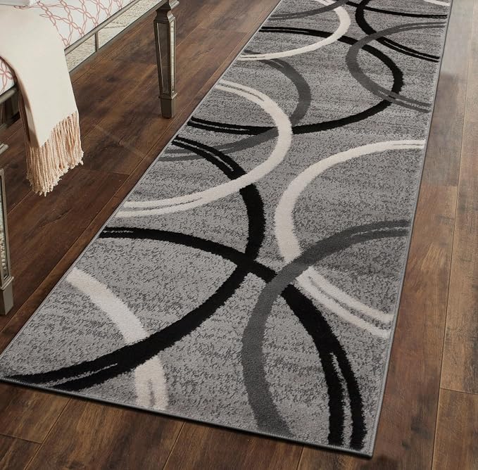 Rugshop Wavy Circles Non-Shedding Living Room Runner Rug Gray 2' x 7'2"