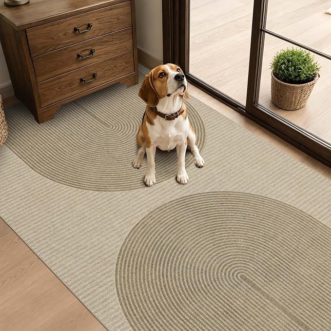Non-Slip Jute Rug for Entryway: 3x5 Outdoor Mat - Taupe Curve Pattern | Safe Walking for Family All Day and Help with Cutting Slip Falls by 70%