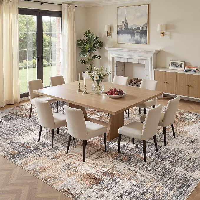 DMOYEST Area Rug Living Room Rugs - 12x14 Extra Large Soft Indoor Neutral Modern Abstract Low Pile Washable Rug Carpet for Bedroom Dining Room Farmhouse Home Office - Grey Brown