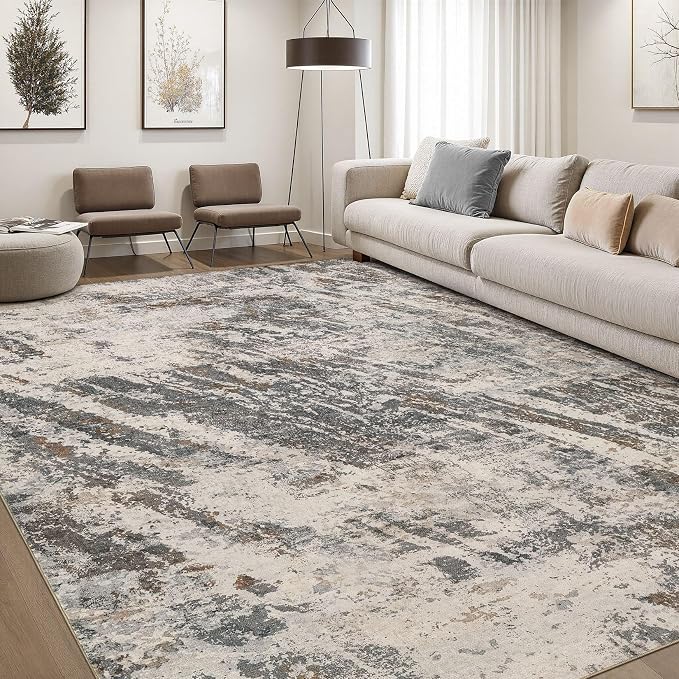 DMOYEST Area Rug Living Room Rugs - 6x9 Large Soft Indoor Neutral Modern Abstract Low Pile Washable Rug Carpet for Bedroom Dining Room Farmhouse Home Office-Dark Brown/Grey