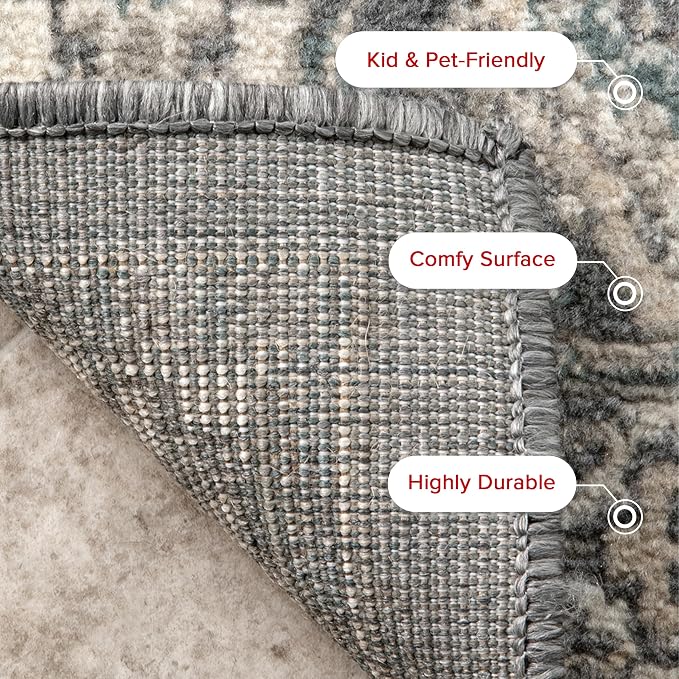 nuLOOM 5x8 Becca Traditional Tiled Area Rug, Charcoal, Faded Transitional Design, Stain Resistant, For Bedroom, Dining Room, Living Room, Hallway, Office, Kitchen, Entryway