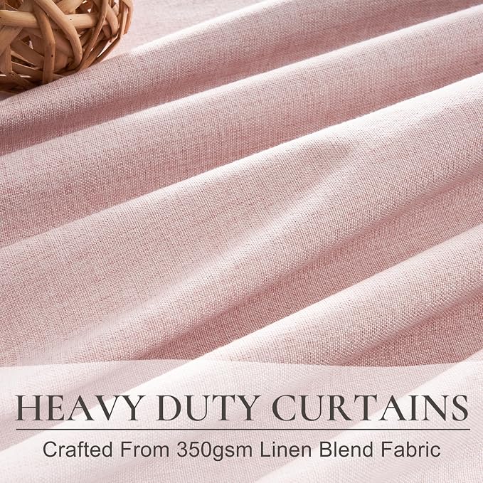 BabyPink Curtains for Girls Room, Cute Blackout Bedroom Curtains Aesthetic 84 Inch Length 2 Panels Set Flax Linen Thermal Drapes Insulated&Soundproof Back Tab/Hook Belt Preppy (50"W x 84"L)