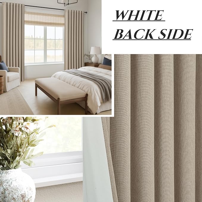 Grey Beige Short Small Window Room Darkening Curtains 54 Inches Long for Bedroom/Basement, Boho Linen Winter Thermal&Soundproof Blackout Curtains Back Tab Pleated with Hooks (50" Wx54 L 2 Panels Burg)