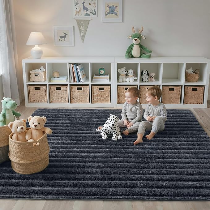 GENIMO 5x7 Area Rug for Bedroom, Soft Non Slip Fuzzy Carpet for Kids Girls and Boys, Shag Fluffy Solid Plush Rugs for Living Room, Dorm, Nursery, Playroom, Home Decor Aesthetic, Grey