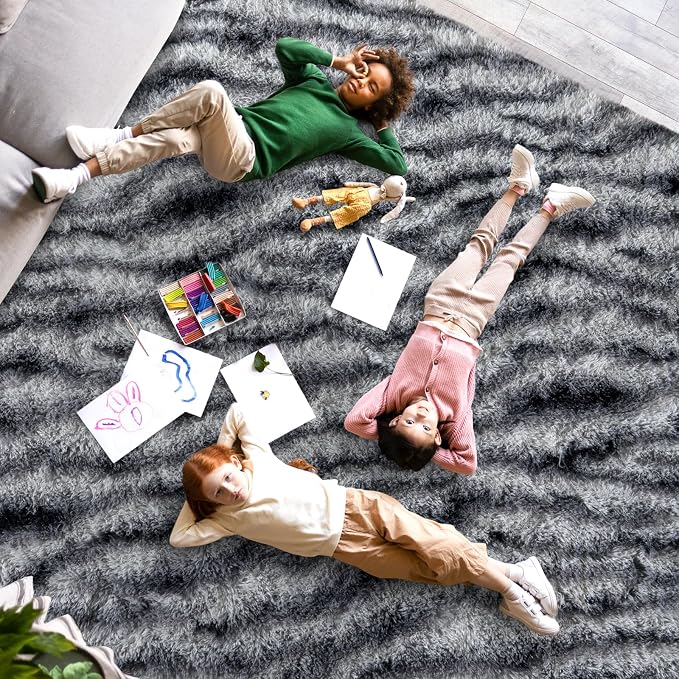 Dssimo Zebra Rug 9x12 for Living Room，Fluffy Large Area Rugs for Bedroom | Shaggy Fuzzy Upgrade Non-Slip Zebra Print Rug for Nursery Kids Room Dorm Room Home Decor, Indoor Plush Floor Carpet