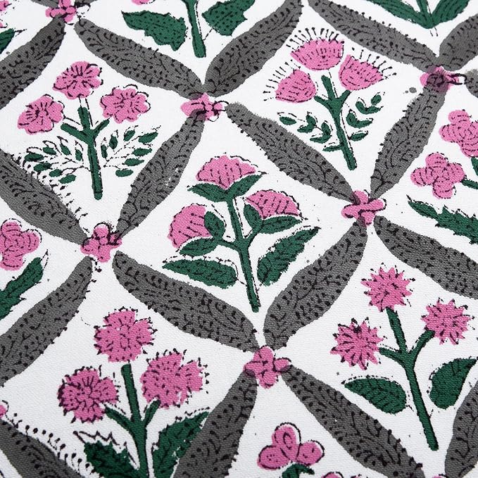 Ridhi Block Print Pink and White Pillow Cover 20" x 20" (Pack of 2) Decorative Couch Pillows for Living Room, Chic Boho Cute Outdoor Pillows Covers Gifts for Spring, Easter and Valentine