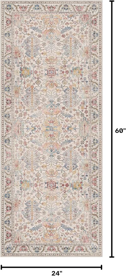 Bavni Runner Rug, Machine Washable Rugs for Bedroom 2x5, Non Slip Boho Rugs with Rubber Backing, Ultra-Thin Folable Rug Runner for Hallways Bathroom, Retro Multi