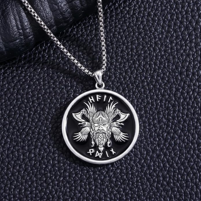 Viking Necklace for Men 925 Sterling Silver Norse Viking Pendant Norse Jewelry for Dad Husband, w/Stainless Steel Chain 22"+2"