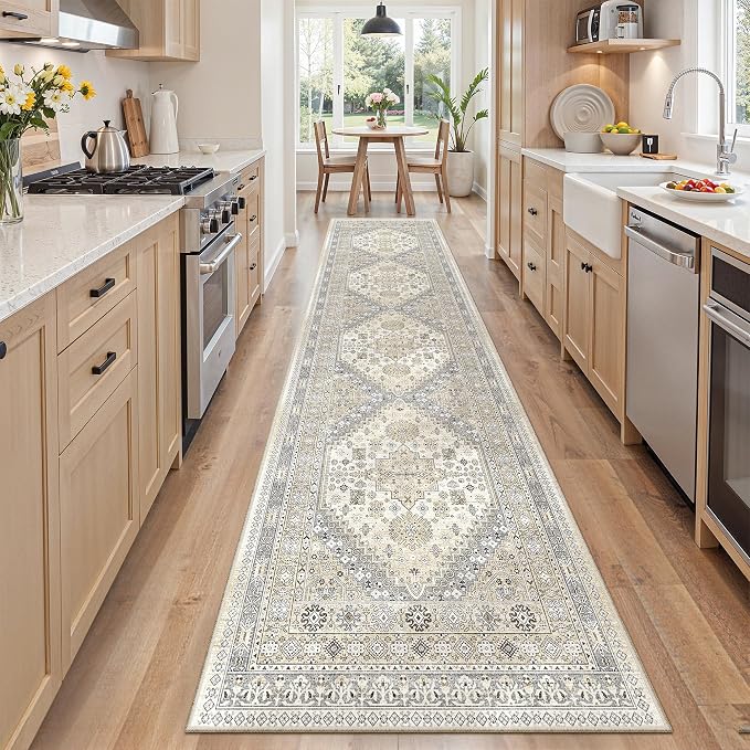 zesthome Rug Runners for Hallways Non Slip - 2x8 Runner Rug for Bedroom, Washable Runner with Rubber Backing, Soft Low-Pile Carpet for Kitchen, Laundry, Bathroom (Beige,2'x8')