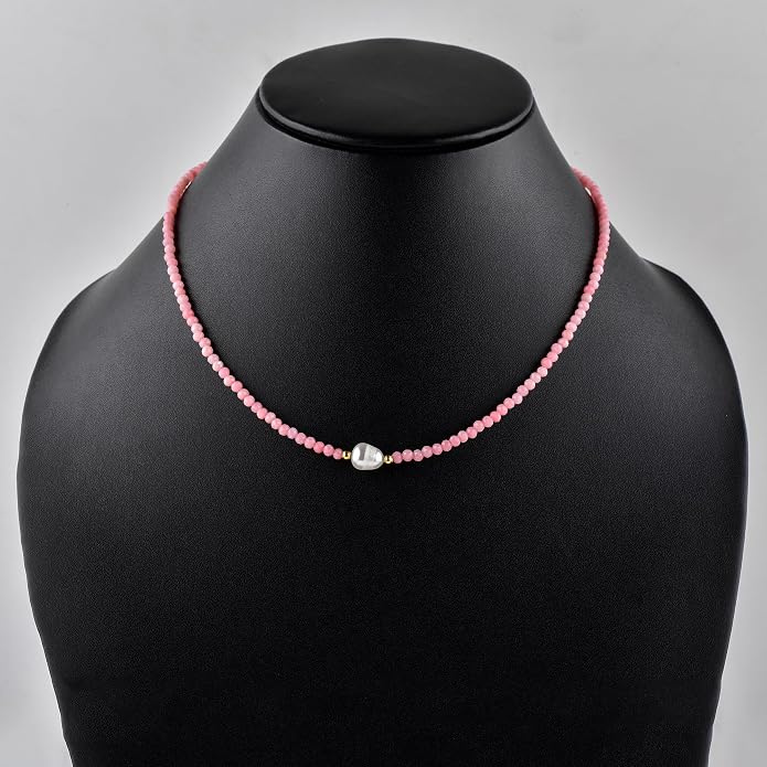 InfinityGemsArt Gemstone Gold Necklace For Women, Birthstone Natural Crystal Stone With Freshwater Pearl Beaded Jewelry, Gold Plated 18 Inch Chain