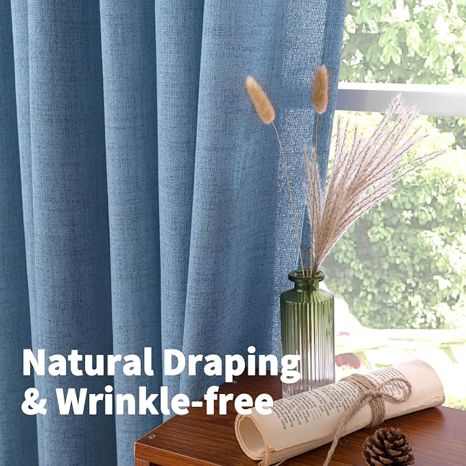 YoungsTex Light Blue Linen Curtains 40 Inches Long, Short Drapes with Bronze Grommet Privacy Light Filtering for Bathroom Kitchen Windows, 42 x 40 Inch, 2 Panels
