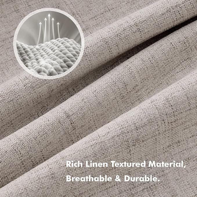 MIULEE 100% Blackout Linen Curtains 42 x 108 Inch Greige 2 Panels | Thermal Insulated, Room Darkening Drapes for Bedroom Living Room, Back Tab Rod Pocket Pinch Pleated, Solid Luxury Decor