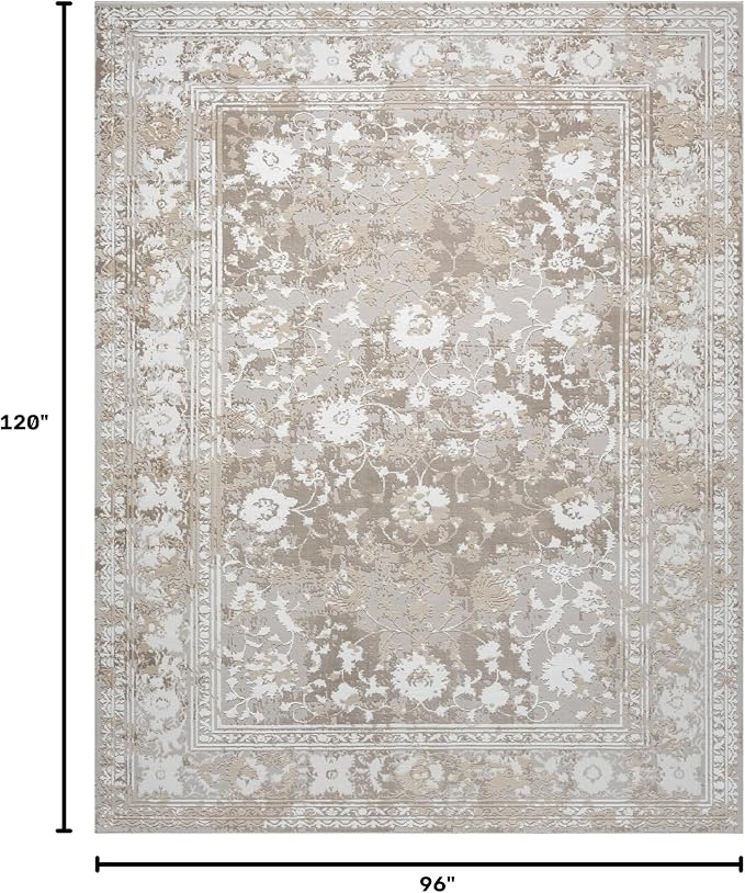 Amber Traditional Floral Area Rug for Living Room, 8x10 Vintage Persian Large Beige Neutral Rug, Medium Pile Stain Resistant Carpet for Bedroom, Dining Room or Kitchen (8' x 10', Beige)