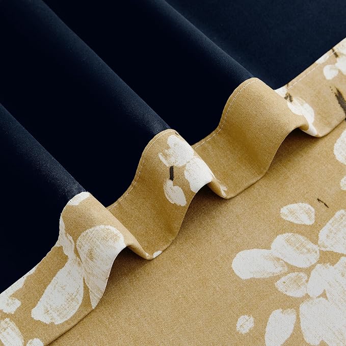 FMFUNCTEX 100% Blackout Yellow Floral Curtains 84 Inch Grommet 2 Panels | Black Out Drapes, Thermal Insulated Cottage Farmhouse, Blossom Flower Patterned Curtain for Bedroom, Living Room Darkening