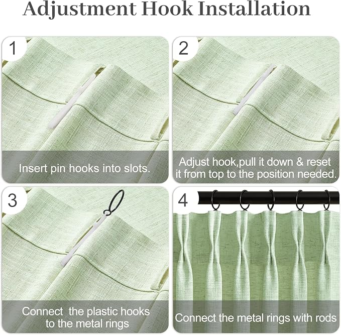Sage Green Pinch Pleated Curtains 90 Inch Length 2 Panels for Living Room, Light Filtering Semi Sheer Pleated Curtain with Rings Memory Trained Modern Back Tab Drapes for Bedroom Office, 40x90
