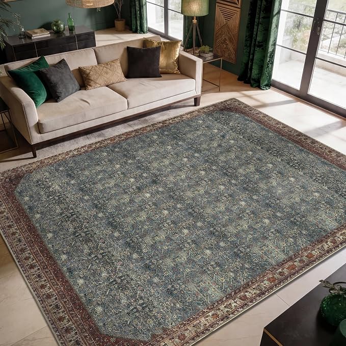 Keen Home Design 6x9 Rug - Machine Washable Area Rug with Non-Slip Backing, Ideal for Living Room, Dining Room, Bedroom - Vintage, Easy Clean, Durable, Low Pile Rug - (6' x 9')