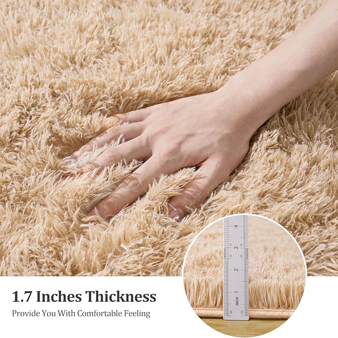 5x7 ft Area Rugs for Living Room, Beige Fluffy Shag Rug for Bedroom | Soft and Comfy, Neutral Fuzzy Bedside Carpet for Nursery and Kids Room, Girls, Boys Dorm Home Decor Aesthetic, Non Slip