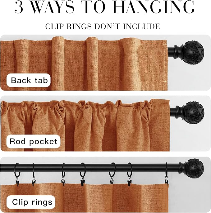 RYB HOME Burnt Orange Total Blackout Curtains Linen Texture, Fall Curtains for Bedroom/Living Room/Office, Thermal Insulated Boho Farhmouse Home Decor, Luxury Privacy Drapes, W52xL96, 2 Panels