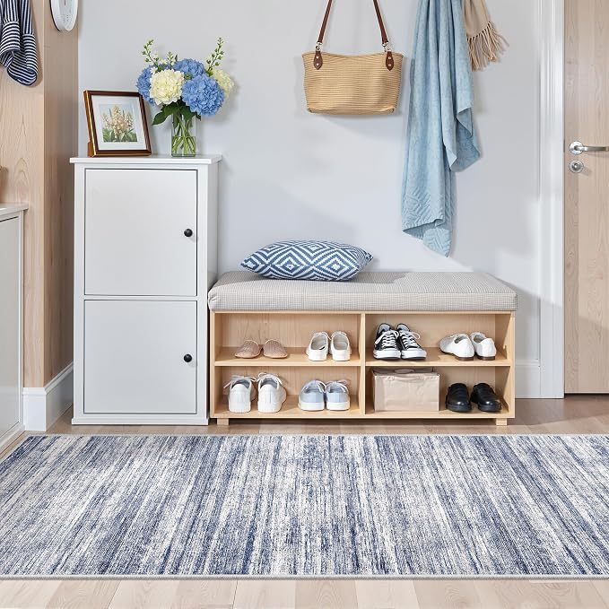 2x6 Runner Rug Non Slip,Washable Hallway Runner Rug,Blue | Neutral Rugs for Kitchen,Entryway,Bedroom,Bathroom,Nursery Room,Thin,Soft Runner Rug,Stain Resistant Indoor Carpet