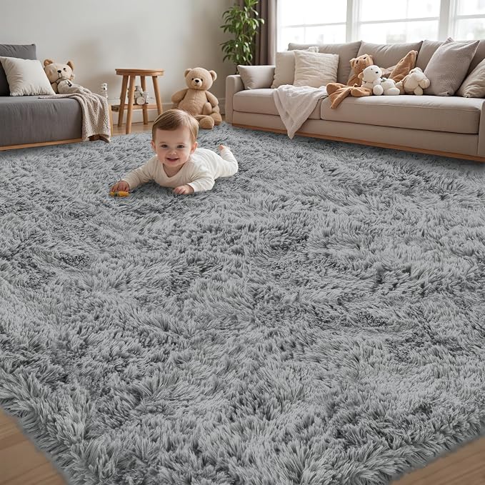 6x9 Area Rug for Living Room:Ultra Soft Fluffy Shag Light Grey Rugs,Large Fuzzy Plush Indoor Non Slip Carpet Washable Rug for Bedroom Kids Nursery Office Dorm Modern Decor(Light Grey 6'x9')