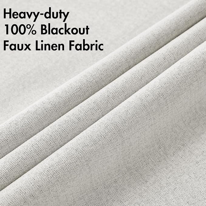 MIULEE 100% Blackout Linen Textured Curtains for Bedroom Solid Thermal Insulated Light Beige Grommet Room Darkening Curtains & Drapes Luxury Decor for Living Room 52 x 45 Inch (2 Panels)