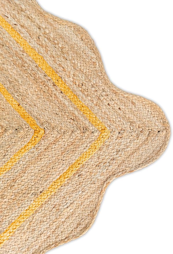 Wave Scalloped Natural Jute Runner - Boho Jute Entryway Rug, Yellow (10'x14')