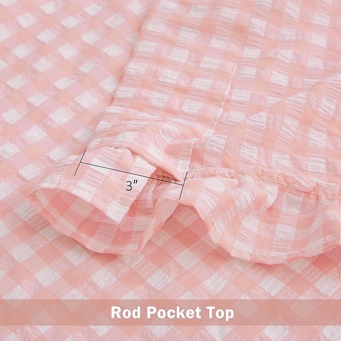 ZJDECOR Short Blush Pink Buffalo Plaid Curtains 63 Inch for Girls Room | Crinkle Not-See-Through Sheer Drapes for Kids Room,Farmhouse Bedroom Living Room Window Treatment,Rod Pocket,40"Wx63"Lx2
